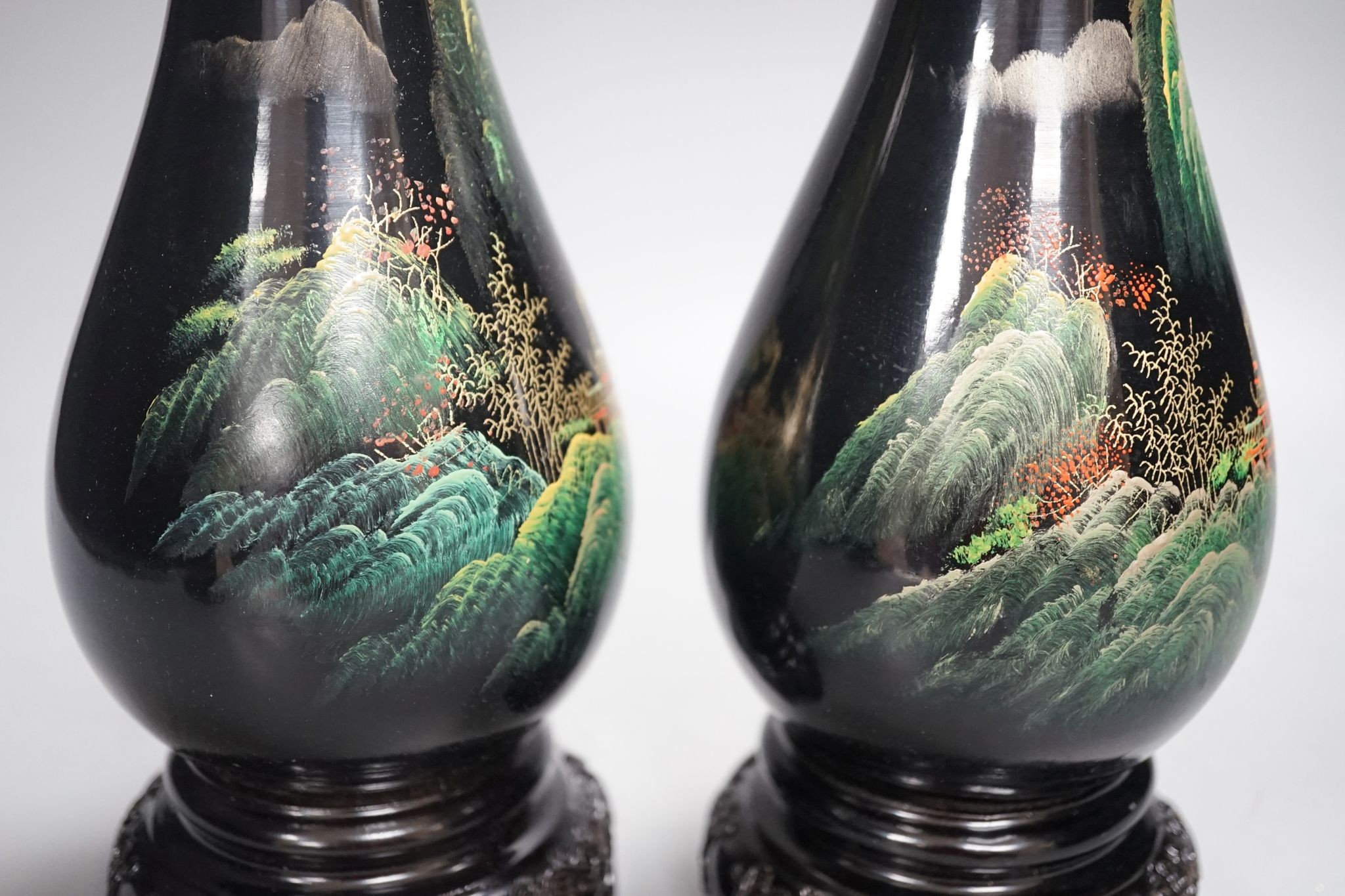 A pair of Chinese Fuzhou lacquer vases 24cm